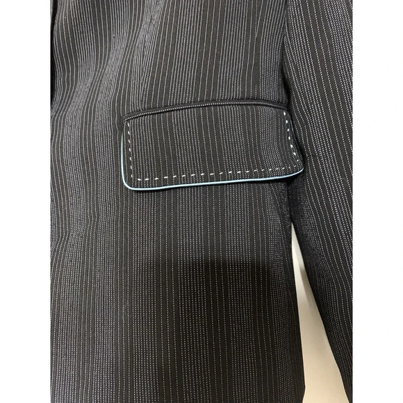 Tahari Arthur S Levine Blazer Jacket Sz 10P Black Striped W Turquoise Career - Picture 2 of 9